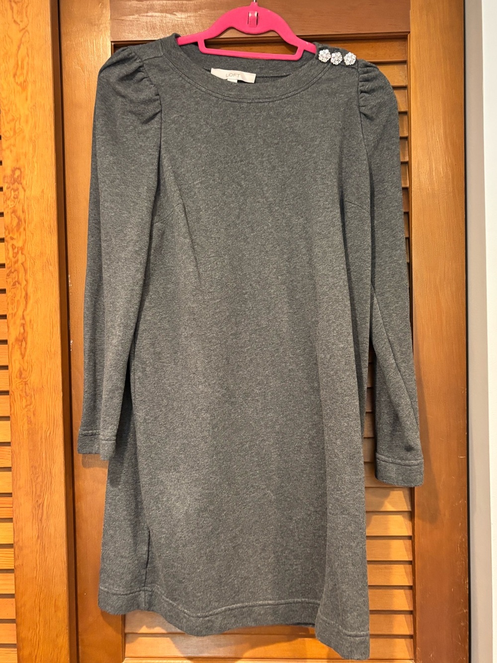 Loft Gray Long-Sleeve Knit Dress with Shoulder Buttons
